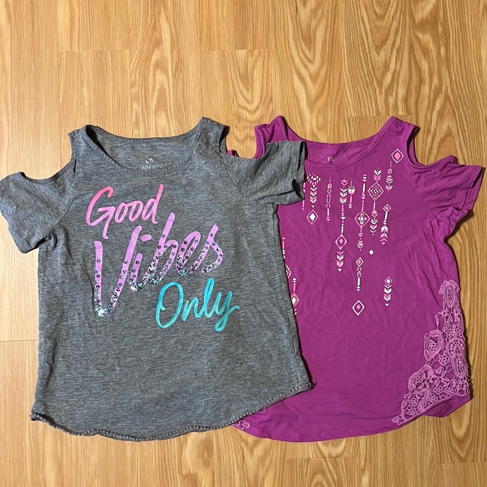 Lot of 2 Cold-Shoulder short Sleeve tops, Justice and Mudd, size 14